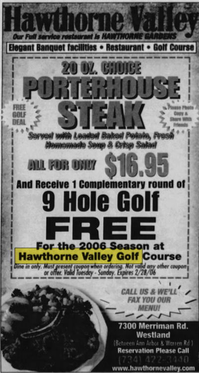 New Hawthorne Valley Country Club (Hawthorne Valley Golf Course) - Feb 16 2006 Ad